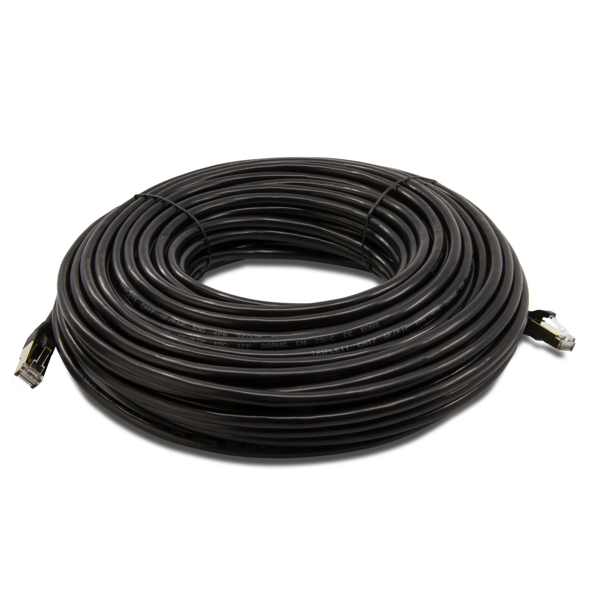 Triplett CAT7-100BK CAT 7 10GBPS Professional Grade, SF/FTP 26AWG, Stranded Patch Cable 100' Black